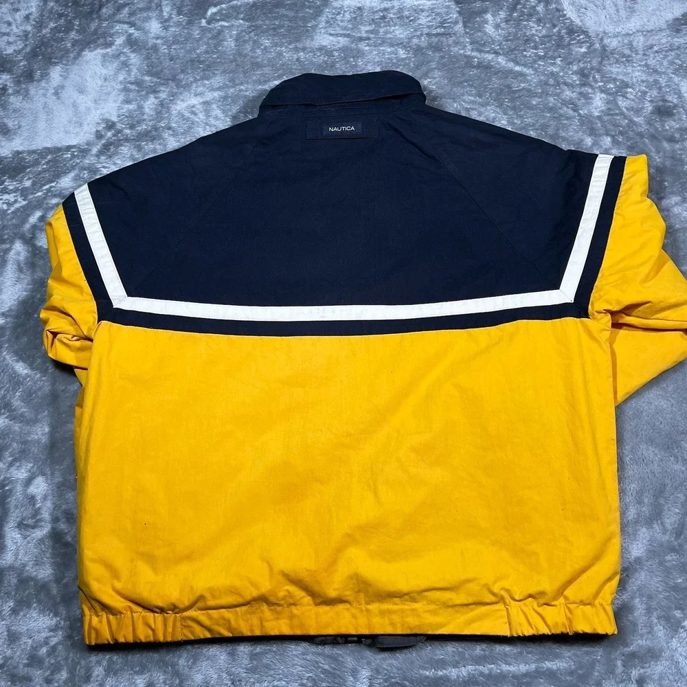 Nautica Jacket Men Size Medium Yellow Blue Reversible Windbreaker Hooded Zip VTG